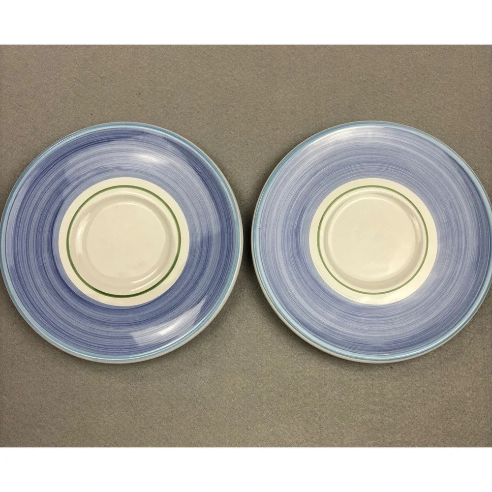 Williams Sonoma Italy Blue Olive Branch Teacups & Saucers Set of 2 Vintage